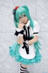 apron aqua_hair cosplay dress forgotten_alice_(vocaloid) hatsune_miku hizuki_yuuki maid maid_uniform striped thighhighs twintails vocaloid zettai_ryouiki rating:Safe score:0 user:nil!