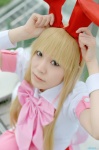 amae_koromo animal_ears blonde_hair blouse bunny_ears cosplay papico pleated_skirt saki_(manga) skirt rating:Safe score:0 user:nil!