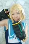 blonde_hair cosplay detached_sleeves headset kagamine_rin one-piece_swimsuit riiko swimsuit vocaloid rating:Safe score:0 user:nil!