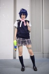 backpack blouse blue_hair cosplay kneesocks ribbon_tie school_uniform shorts sweater_vest tsukihiko water_gun yugi zone-00 rating:Safe score:1 user:pixymisa