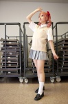 blouse cosplay hachimaru pleated_skirt red_hair school_uniform shirai_kuroko skirt socks sweater_vest to_aru_kagaku_no_railgun twintails rating:Safe score:1 user:nil!