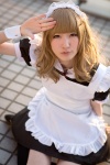 apron blonde_hair cosplay crossover_tie cuffs hairband hoshitamu kneesocks maid maid_uniform oomuro_sakurako yuruyuri rating:Safe score:0 user:pixymisa