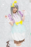 akb48 bow cosplay cuffs dress hairbow kneehighs koyomi silver_hair sugar_rush_(akb48) takahashi_minami_(cosplay) rating:Safe score:1 user:pixymisa