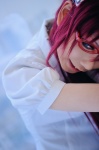 blouse cosplay glasses hairband houtou_singi makinami_mari_illustrious neon_genesis_evangelion rebuild_of_evangelion red_hair school_uniform tie twintails rating:Safe score:0 user:xkaras