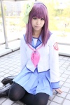 angel_beats! blouse cosplay green_eyes hairband hairbow nakamura_yuri nekosuke pleated_skirt purple_hair scarf_tie skirt thighhighs rating:Safe score:0 user:pixymisa
