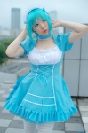 apron blue_hair cosplay cyborg_nene dress hairband maid maid_uniform original striped thighhighs rating:Safe score:0 user:nil!