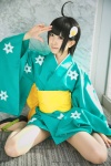 ahoge araragi_tsukihi bakemonogatari cosplay pantyhose sheer_legwear tsun yukata rating:Safe score:5 user:nil!
