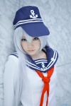 blue_hair cosplay hat hibiki_(kantai_collection) kantai_collection mamitan sailor_uniform school_uniform rating:Safe score:0 user:nil!