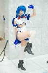 apron blue_hair boots chains cleavage cosplay dress eyepatch gloves hairband ikkitousen kai maid maid_uniform panties ryomou_shimei thighhighs torn_clothes underboob rating:Safe score:2 user:nil!