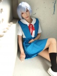 ayanami_rei blue_hair cosplay jumper kiri_kyousuke neon_genesis_evangelion pantyhose sailor_uniform school_uniform socks rating:Safe score:4 user:nil!