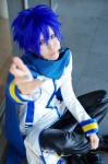 blue_hair boots coat cosplay crossplay default_costume headset kaito renjyu scarf trousers vocaloid rating:Safe score:0 user:nil!