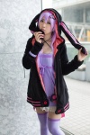 animal_ears bunny_ears cosplay dress hana_(ii) hoodie purple_hair thighhighs twintails vocaloid yuzuki_yukari zettai_ryouiki rating:Safe score:4 user:nil!