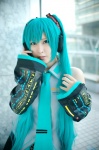 aqua_hair cosplay default_costume detached_sleeves hatsune_miku headset narihara_riku pleated_skirt skirt tie twintails vocaloid rating:Safe score:0 user:nil!