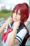 backpack cosplay i-168_(kantai_collection) kantai_collection neko ponytail red_hair sailor_uniform school_uniform rating:Safe score:0 user:nil!