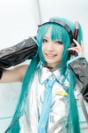 aqua_hair blouse cosplay detached_sleeves hatsune_miku headset nakko tie twintails vocaloid rating:Safe score:0 user:pixymisa