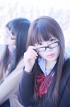 blouse cardigan cosplay emusuda_riria glasses original pleated_skirt sagiri school_uniform skirt rating:Safe score:2 user:nil!