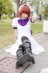 beret boots cosplay dress higurashi_no_naku_koro_ni minatsuki_naru pantyhose red_hair ryuuguu_rena thighhighs rating:Safe score:0 user:nil!