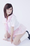 costume glasses kneesocks nakamura_miu pleated_skirt sailor_uniform school_uniform skirt wpb_107 rating:Safe score:1 user:nil!