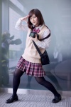 black_legwear blouse bowtie camera misosoup pantyhose pleated_skirt skirt sweater rating:Safe score:1 user:pixymisa