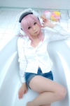 bathroom bathtub blouse cosplay denim headphones nitro_super_sonic pantyhose pink_hair rinrinko shorts super_soniko rating:Safe score:2 user:nil!