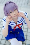 clannad cosplay fujibayashi_ryou jumper purple_hair ryuuna sailor_uniform school_uniform thighhighs zettai_ryouiki rating:Safe score:1 user:nil!