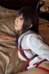 akemi_homura bed blouse bound bra cosplay hairband hanamura_misaki open_clothes panties pleated_skirt puella_magi_madoka_magica rope skirt rating:Safe score:0 user:nil!