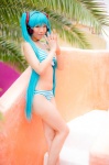 aqua_hair bikini cosplay hatsune_miku headset mashiro_yuki project_diva swimsuit twintails vocaloid rating:Safe score:1 user:nil!