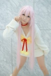 bow choker cosplay heterochromia k neko_(k) pantyhose pink_hair seri sheer_legwear sweater rating:Safe score:0 user:pixymisa