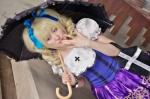 aikatsu! blonde_hair blue_eyes cosplay dress hair_ribbons hoshino_kana princess_curls toudou_yurika twintails umbrella wristband rating:Safe score:0 user:pixymisa