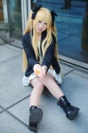 blonde_hair boots cosplay fate_testarossa hairbows jacket lyrical_nanoha mahou_shoujo_lyrical_nanoha_a's pantyhose pleated_skirt skirt tshirt twintails yuki_nano rating:Safe score:1 user:nil!