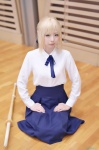 blonde_hair blouse braid cosplay fate/series fate/stay_night hino_(ii) saber shinai skirt rating:Safe score:0 user:nil!