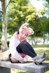 animal_ears caster cosplay fate/extra fate/series hazuki_minami hoodie pink_hair shorts tail thighhighs twintails wolf_ears rating:Safe score:2 user:nil!