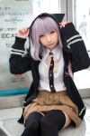 blouse cosplay hoodie mineo_kana nanami_chiaki pleated_skirt purple_hair school_uniform skirt super_dangan-ronpa_2 thighhighs zettai_ryouiki rating:Safe score:3 user:nil!