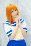 cosplay higurashi_no_naku_koro_ni orange_hair pleated_skirt rinami ryuuguu_rena sailor_uniform school_uniform skirt rating:Safe score:0 user:nil!