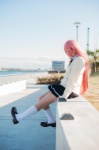 blouse cardigan cosplay hoshino_kana kneesocks kuroko_no_basuke momoi_satsuki pink_hair pleated_skirt ribbon_tie school_uniform skirt rating:Safe score:0 user:pixymisa