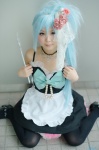 apron asakura_irori blue_hair choker cosplay dress magician_maid maid maid_uniform original thighhighs veil wand rating:Safe score:1 user:nil!