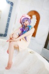 amatsuka_miyu barefoot bathroom bathtub cosplay hairbow patchouli_knowledge purple_hair touhou towel wet rating:Safe score:1 user:nil!