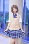 blouse cosplay kneesocks koizumi_hanayo love_live!_school_idol_project misaki pleated_skirt school_uniform skirt skirt_lift sweater_vest rating:Safe score:0 user:nil!