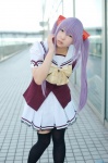 cosplay natsume_megumi pleated_skirt primula purple_hair sailor_uniform school_uniform shuffle! skirt thighhighs twintails vest zettai_ryouiki rating:Safe score:1 user:nil!