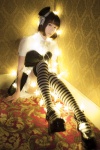 apron asai_mami blouse corset cosplay hat maid maid_mix maid_uniform miniskirt original skirt striped thighhighs zettai_ryouiki rating:Safe score:3 user:nil!