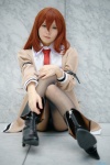 armband black_legwear blouse blue_eyes boots cosplay maitako makise_kurisu panties pantyhose red_hair steins;gate sweater tie rating:Safe score:3 user:pixymisa