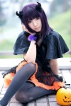 cosplay dress garters horns original purple_hair rinami thighhighs zettai_ryouiki rating:Safe score:8 user:nil!
