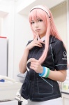 blouse cosplay familymart hairband megurine_luka pink_hair skirt tie vocaloid wristband yu rating:Safe score:0 user:nil!