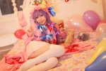 amatsuka_miyu bed cosplay dress hat lollipop patchouli_knowledge purple_hair robe stuffed_animal thighhighs touhou zettai_ryouiki rating:Safe score:0 user:nil!