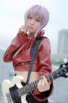 cosplay croptop guitar jacket kinoshita_natsume nagato_yuki pleated_skirt silver_hair skirt suzumiya_haruhi_no_yuuutsu rating:Safe score:0 user:nil!