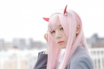 blazer blouse cosplay darling_in_the_franxx emerald horns pink_hair ratings:s school_uniform usakichi zero_two rating:Questionable score:0 user:nil!