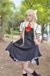 air blonde_hair blouse cosplay dress_lift hairbow jumper kamio_misuzu midori_youko school_uniform socks rating:Safe score:1 user:nil!