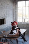 airi apron boots cleavage cosplay dress hairband happa_kyoukan_to_pantsu_meido maid maid_uniform panties queen's_blade red_hair saku scythe thighhighs twintails rating:Safe score:0 user:nil!