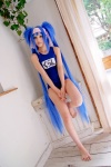 blue_hair buyara cosplay hair_ribbons headband klan_klein macross macross_frontier one-piece_swimsuit school_swimsuit swimsuit twintails rating:Safe score:1 user:nil!