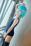 asakura_irori blue_hair cosplay hair_clips original pantyhose school_swimsuit swimsuit thighhighs rating:Safe score:2 user:nil!